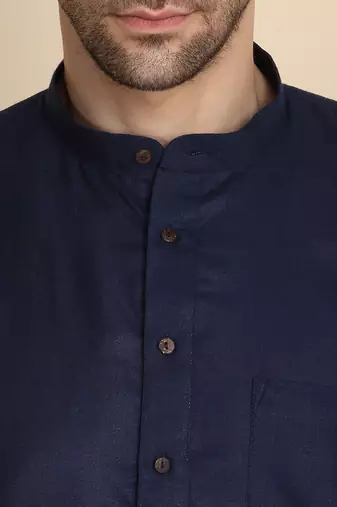 cotton blend solid navy blue short kurta
