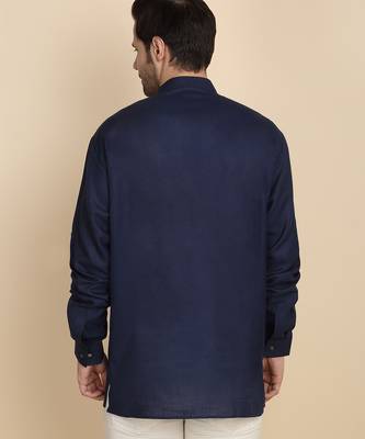 cotton blend solid navy blue short kurta 3