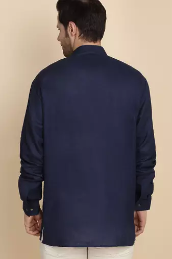 cotton blend solid navy blue short kurta