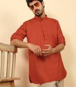 cotton blend solid orange short kurta