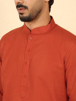cotton blend solid orange short kurta 2