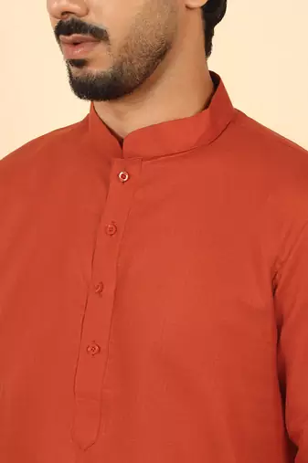 cotton blend solid orange short kurta