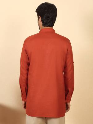cotton blend solid orange short kurta 3