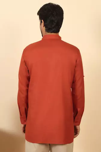 cotton blend solid orange short kurta