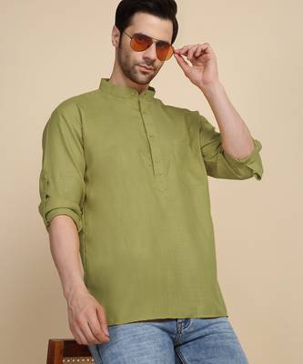 cotton blend solid green short kurta 1