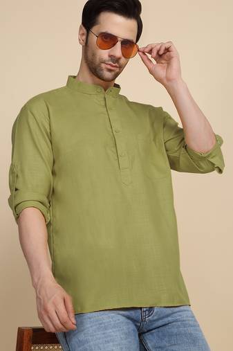 cotton blend solid green short kurta
