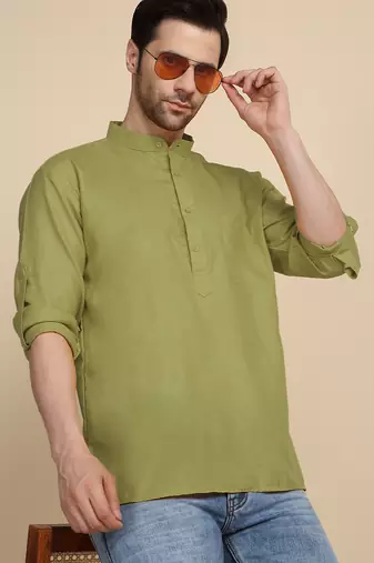 cotton blend solid green short kurta