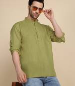 cotton blend solid green short kurta