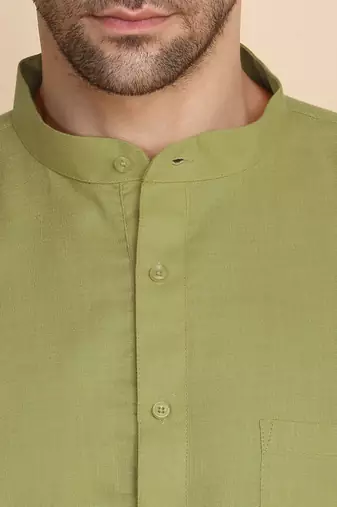 cotton blend solid green short kurta