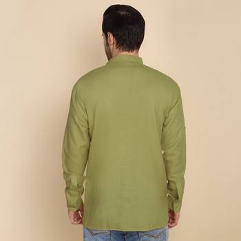 cotton blend solid green short kurta 3
