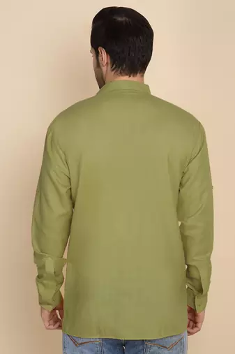 cotton blend solid green short kurta