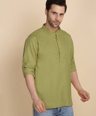 cotton blend solid green short kurta 5