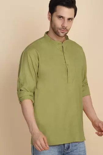 cotton blend solid green short kurta