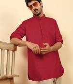 cotton blend solid red short kurta
