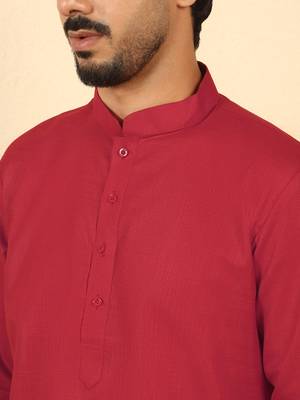 cotton blend solid red short kurta 2