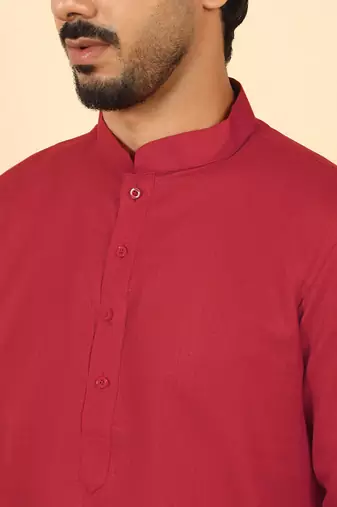 cotton blend solid red short kurta