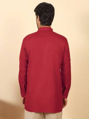 cotton blend solid red short kurta 3