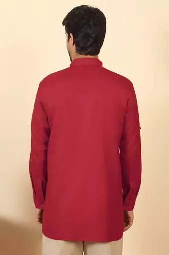 cotton blend solid red short kurta