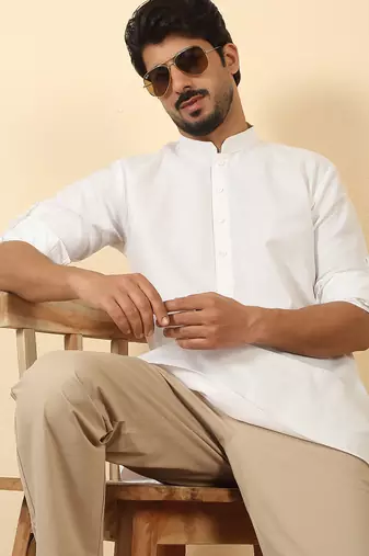 cotton blend solid white short kurta