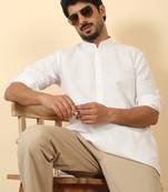 cotton blend solid white short kurta