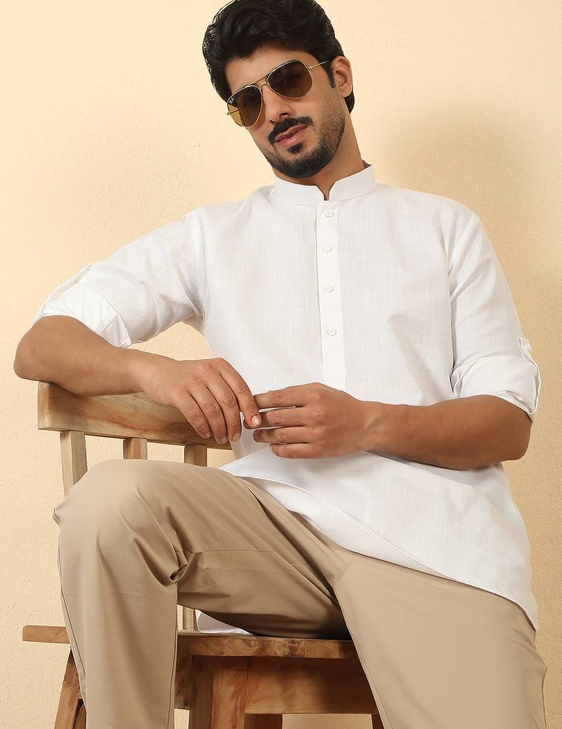 cotton blend solid white short kurta