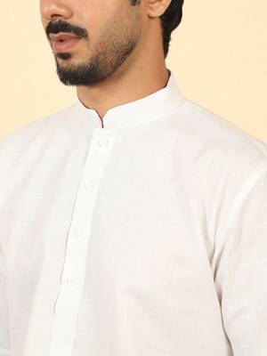 cotton blend solid white short kurta 2