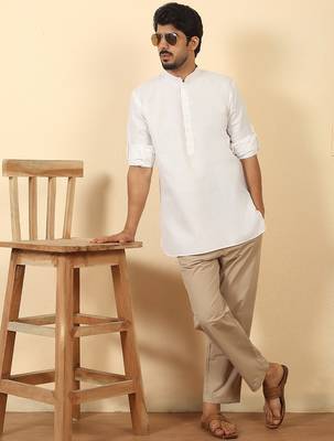 cotton blend solid white short kurta 4
