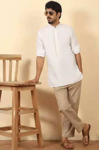 cotton blend solid white short kurta