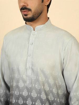ombre printed mandarin collar straight black kurta  2