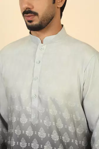 ombre printed mandarin collar straight black kurta 