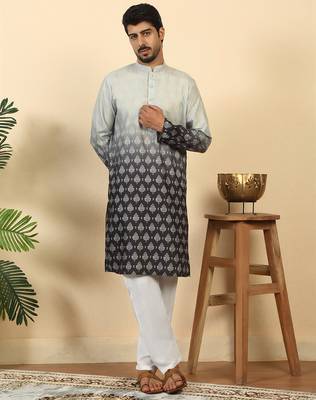 ombre printed mandarin collar straight black kurta  3