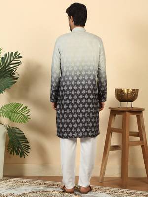 ombre printed mandarin collar straight black kurta  4