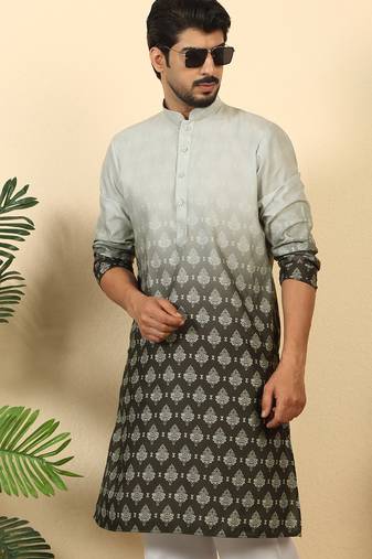 ombre printed mandarin collar straight black kurta 