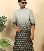 ombre printed mandarin collar straight black kurta 