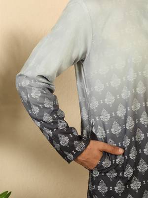 ombre printed mandarin collar straight black kurta  5