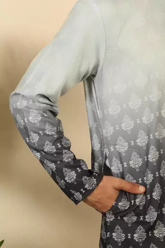 ombre printed mandarin collar straight black kurta 