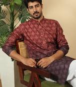 ombre printed mandarin collar straight maroon kurta 