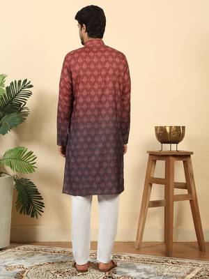 ombre printed mandarin collar straight maroon kurta  3