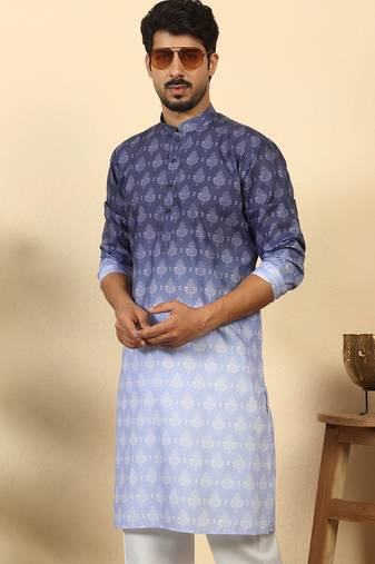 ombre printed mandarin collar straight purple kurta 