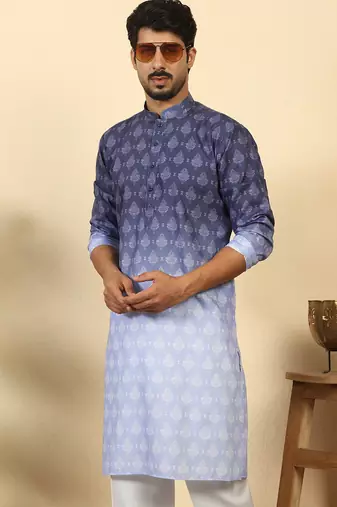 ombre printed mandarin collar straight purple kurta 