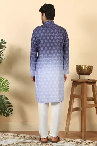 ombre printed mandarin collar straight purple kurta 