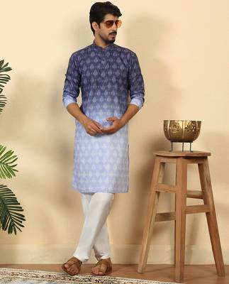 ombre printed mandarin collar straight purple kurta  4