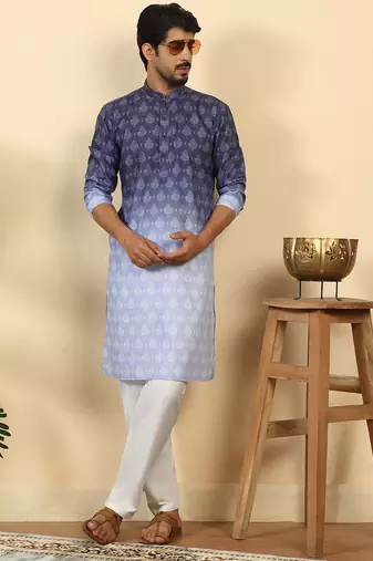 ombre printed mandarin collar straight purple kurta 