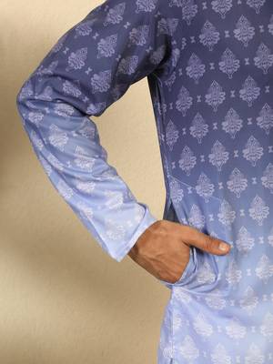 ombre printed mandarin collar straight purple kurta  5