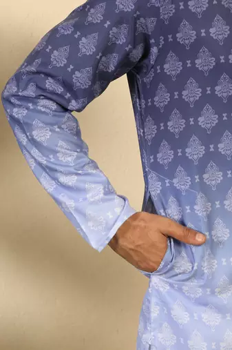 ombre printed mandarin collar straight purple kurta 