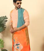 abstract printed mandarin collar long sleeve straight beige kurta