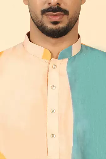 abstract printed mandarin collar long sleeve straight beige kurta