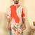 abstract printed mandarin collar long sleeve straight orange kurta