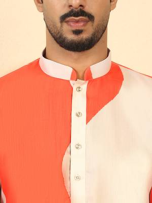 abstract printed mandarin collar long sleeve straight orange kurta 2