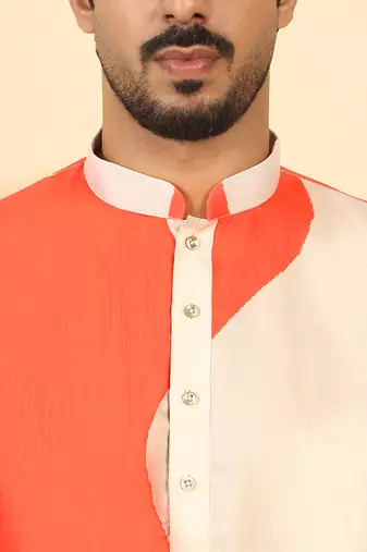 abstract printed mandarin collar long sleeve straight orange kurta